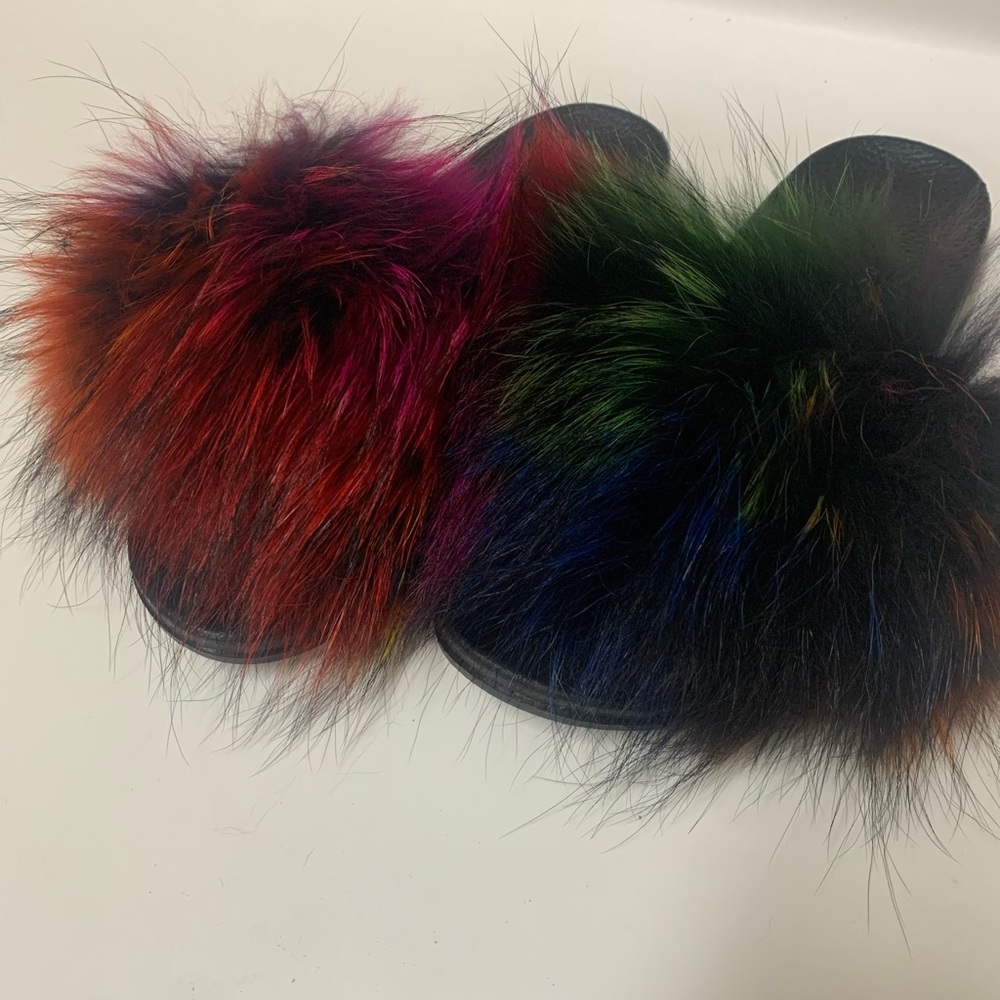 Luxury Raccoon fur slides
